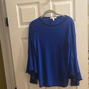 Chaus Elegant Blue Women's Top Bell Sleeves Size SM